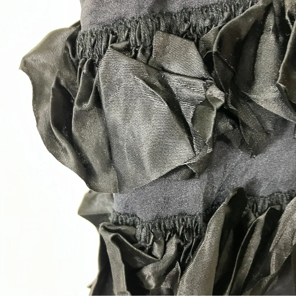 Vintage black ruffle bodycon bandage dress midi cocktail party frilly tiered - Picture 8 of 9